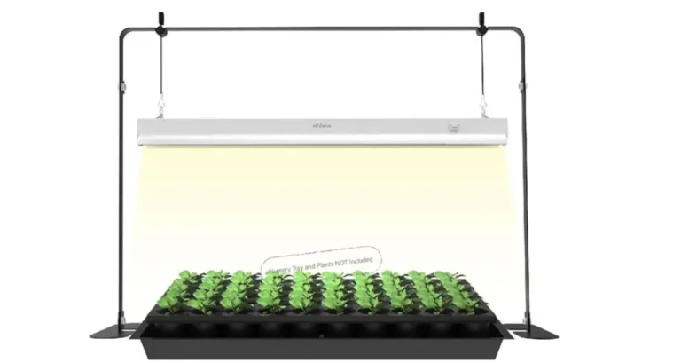 f you're starting seedlings indoors or need a compact to-grow light, the iGrowtek grow light is a great choice. At 2 feet long, it fits a large seed tray or a few small plants. We used it in our basement, but it can also fit on a small table in any bright room. Set up the light and stand took just five minutes to complete.  We simply attached the light to the iron stand, adjusted the straps for the right height, and plugged it in. The instructions are included, but the setup is easy enough to do without them. The light comes with a stand and adjustable cords but lacks features like a timer or dimmer. You'll need to turn it on and off manually or buy an external timer. This setup is ideal for seedlings or tiny plants since the light height is limited to 6-7 inches. You'll need a different grow light for larger plants. However, it's perfect for getting a head start on your growing season by starting seedlings indoors.