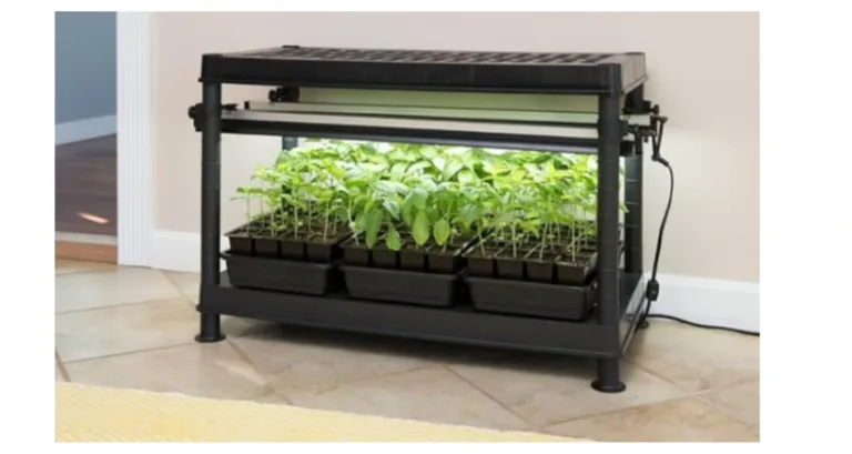 If you want to start growing plants indoors but don't have a lot of space, the LED Stack-n-Grow Lights System is a great choice. It's compact and stackable. So, it doesn't take up much room on the floor, leaving your counters and surfaces clear. During our six-month test, the seedlings grew well under its full-spectrum light. This grow lights system doesn't include a timer or dimmer. So, depending on where you put it, the bright light might be a bit distracting. Especially, if you add more shelves and lights. We placed ours in the basement to avoid this problem and used an external timer to easily manage the light schedule. Assembling the light wasn't difficult. But it took a long time compared to the others we tested about 35 minutes. The instructions were easy to follow, but since it's a larger setup unpacking and assembling took some time. We needed a second person to help attach the light to the overhead rack. Which was the only small challenge we faced. Adjusting the shelf and light height as plants grow can be a bit tricky. Our tomato plants started reaching the light. We wished it was easier to adjust like the LBW LED Grow Light, which has flexible gooseneck arms. However, for starting seedlings, you won't need to adjust it often. Size: 31 x 15.5 x 21 inches | Light type: LED | Wattage: not specified