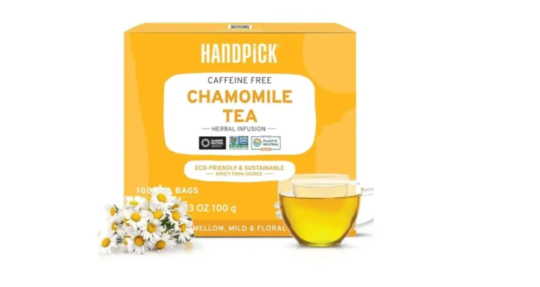 Izzy’s Rating: 3.8 out of 5 HANDPICK Chamomile Tea Bags offer a pure, tranquil tea experience. It is made from the finest chamomile flowers. Each bag releases a gentle floral aroma, creating a calming experience perfect for unwinding. This tea is non-GMO verified, caffeine-free, and ethical source. And showcasing the brand’s commitment to quality and sustainability. Packaged in eco-friendly bags free from dyes, chemicals, and adhesives. HANDPICK provides a clean, pure chamomile tea that’s safe for you and the environment. The brand goes further with Carbon-Neutral and Plastic-Neutral certifications. also Actively support the environmental sustainability initiatives. Ideal for those seeking balance, HANDPICK Chamomile Tea is a soothing addition to any routine, with no added preservatives. For a delicious, sustainable, and eco-friendly tea, HANDPICK is an excellent choice.